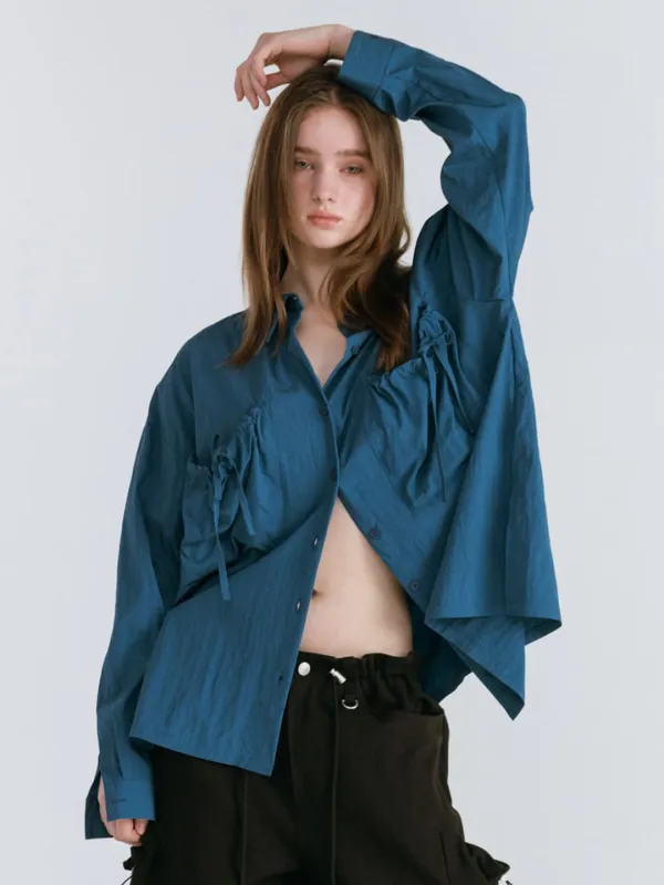 SHIRRING POCKET SHIRT / BLUE