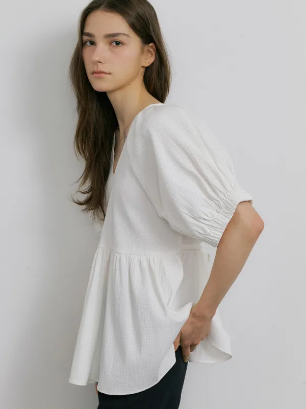 SEERSUCKER VOLUME BLOUSE_WHITE