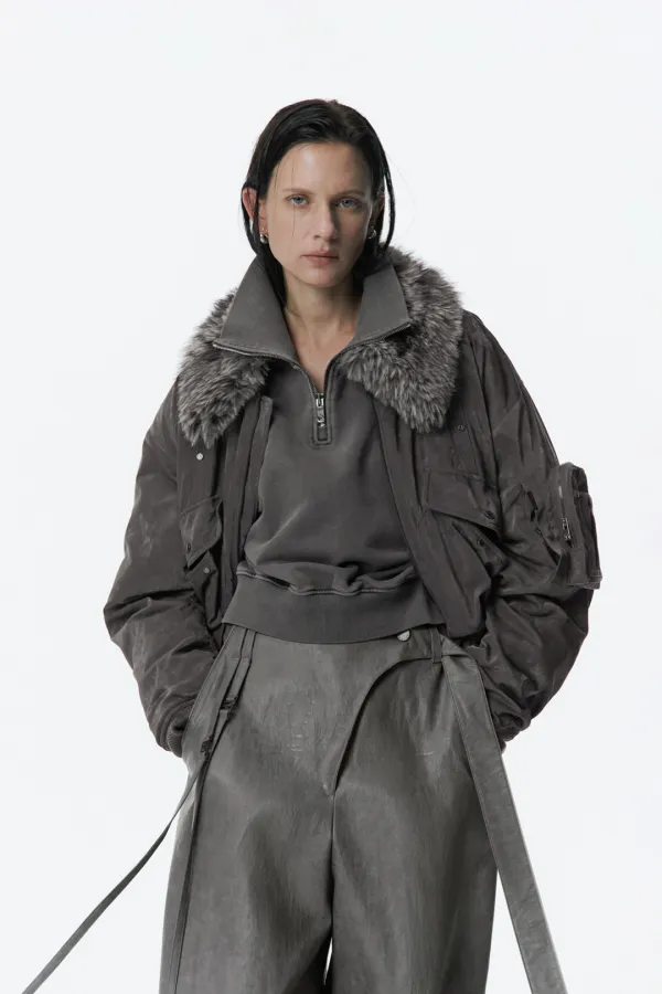 Fur Collar MA-1 Jumper [ Charcoal ]