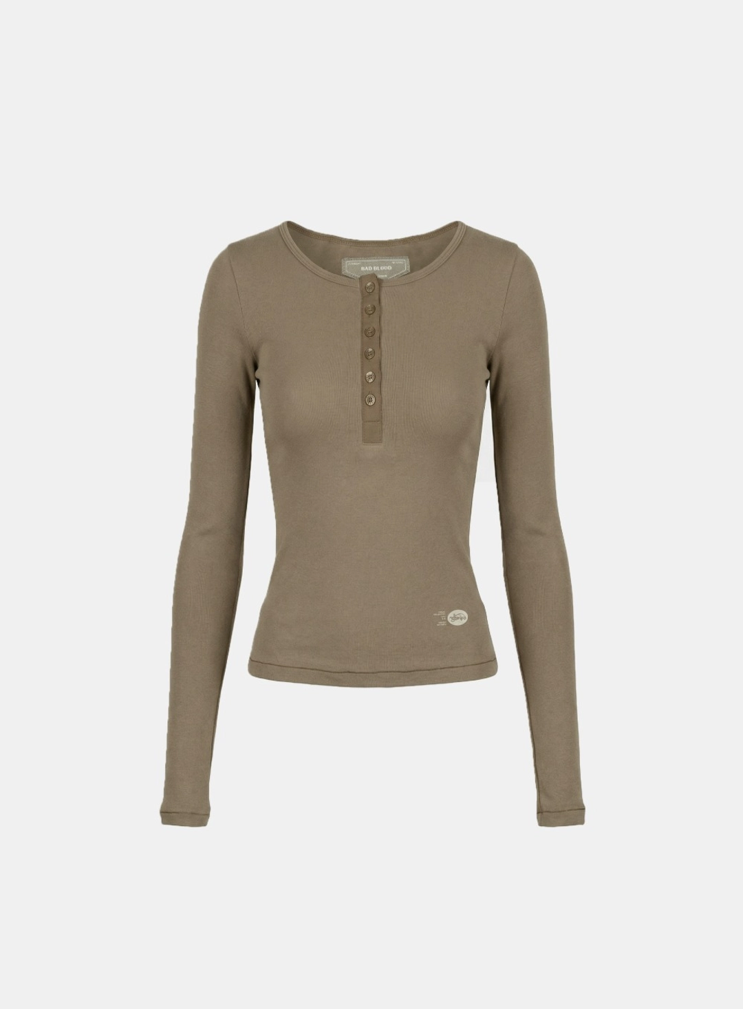 배드블러드 [w-tee26-041] BS Cotton Jersey Fitted Henley Neck Long Sleeve T-Shirt - Tobacco 상품 이미지 1