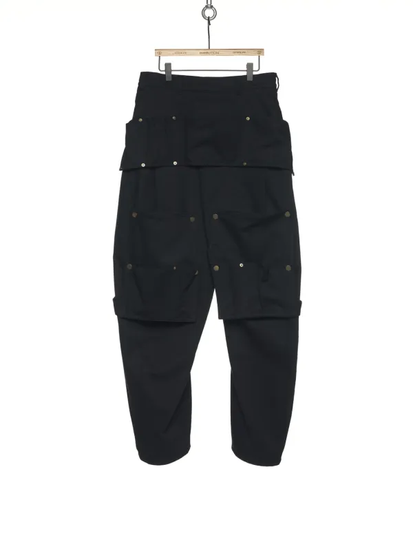 SS25 BLACK MULTIPLE TUCKED POCKETS PANTS