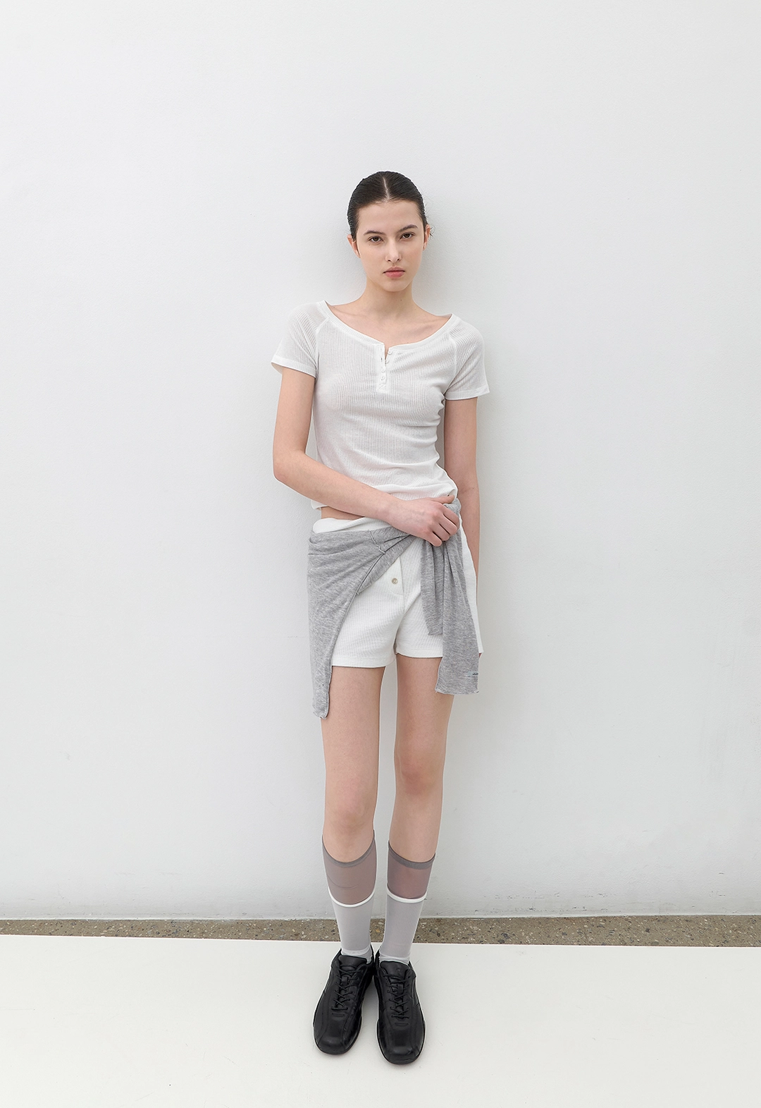 아뜰리에 나인 (T-7231)AN SOFT RIBBED BUTTON UP SLIM HALF T 상품 이미지 3