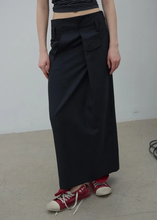 OVERLAP LONG SKIRT (BLACK)