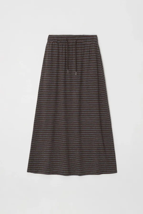 stripe band long skirt - brown