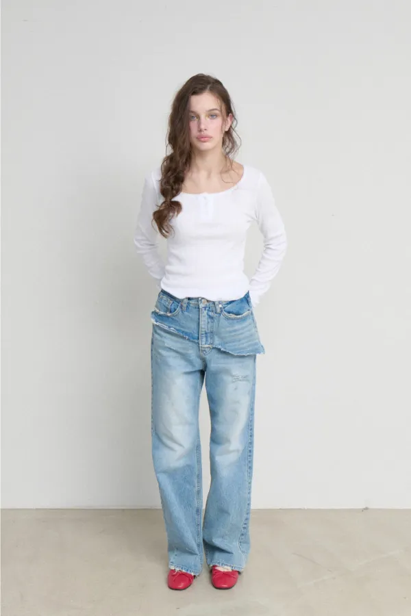 [3rd Order] LAYERED SKIRT DENIM PANTS