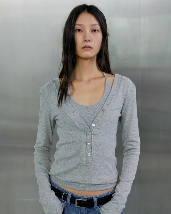 LAYERED TANK LONG SLEEVE SET - GREY