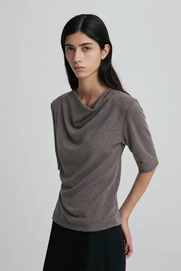 COWL-NECK HALF-SLEEVE TOP MOCHA