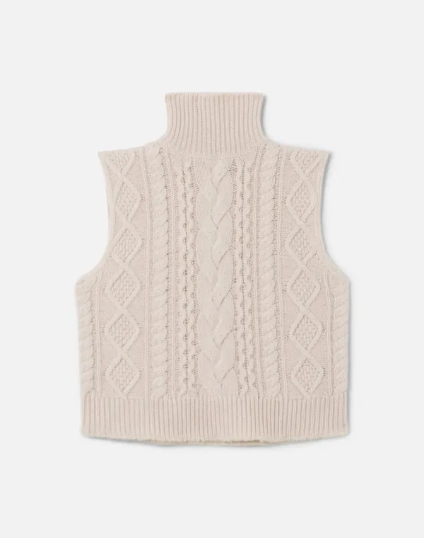 Cable Turtleneck Vest - Linen