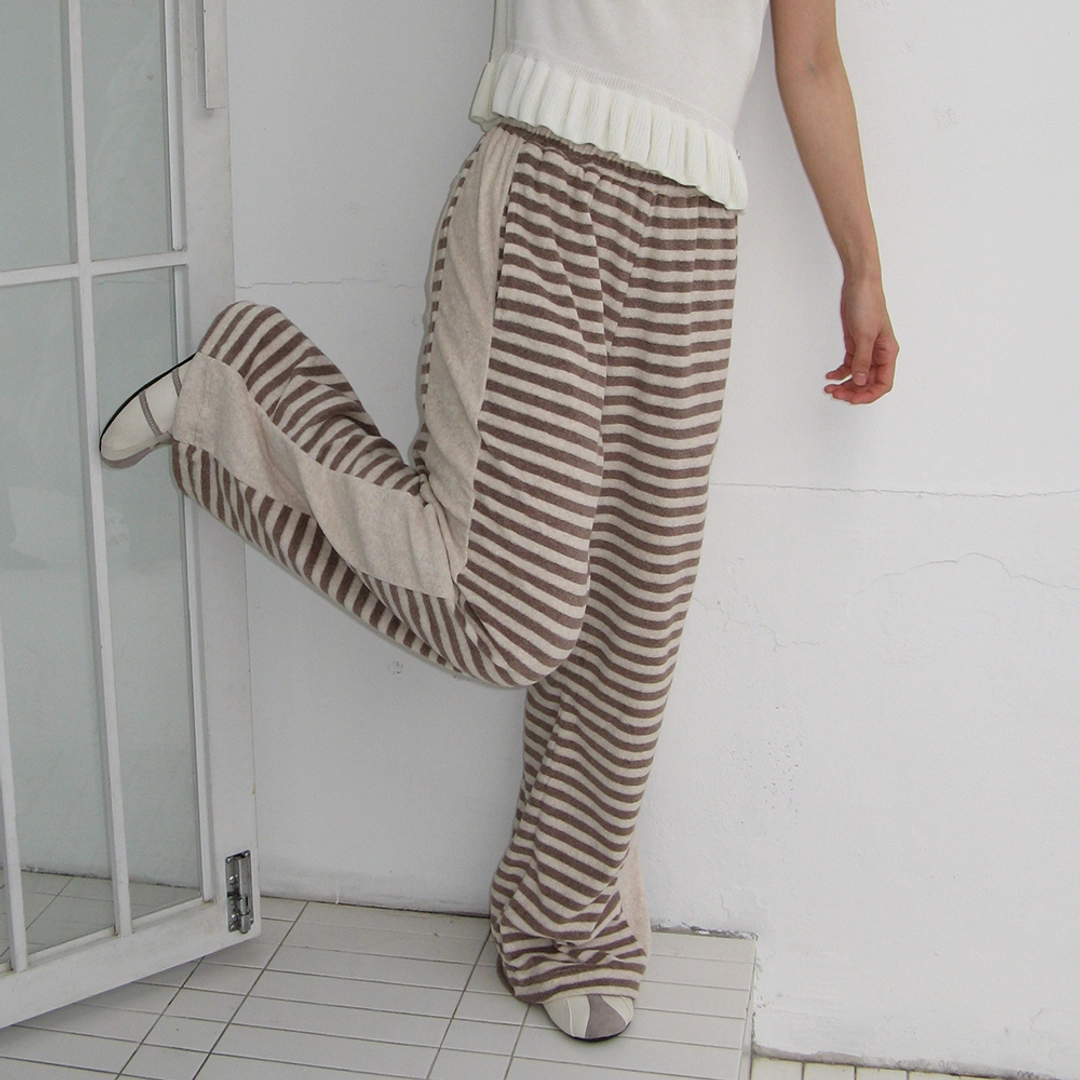 론론 TERRY STRIPED COMFY PANTS OATMEAL BROWN 상품 이미지 2