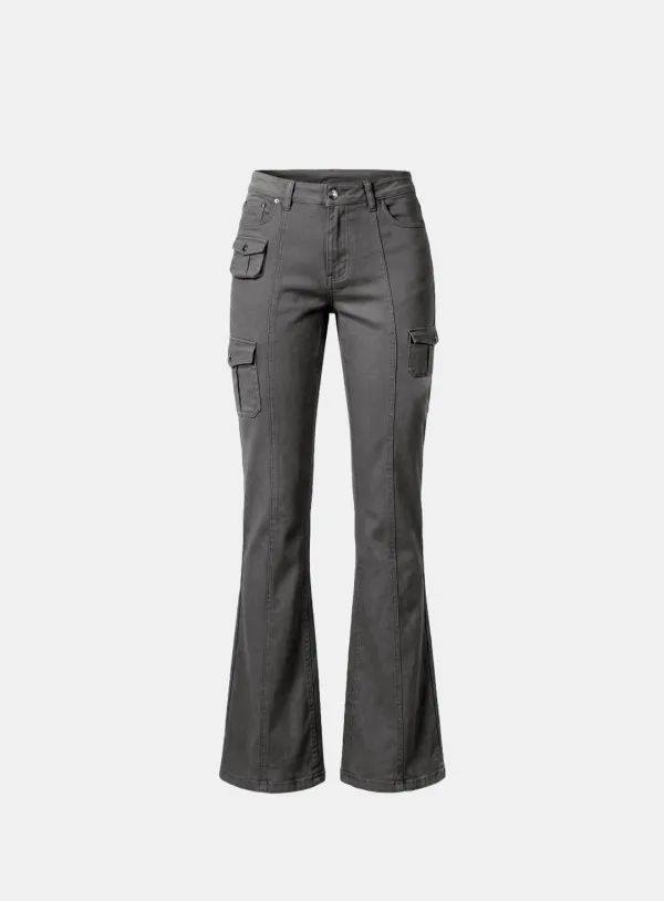 [w-pts26-092] 109 Low-Rise Cargo Bootcut Pants - Charcoal