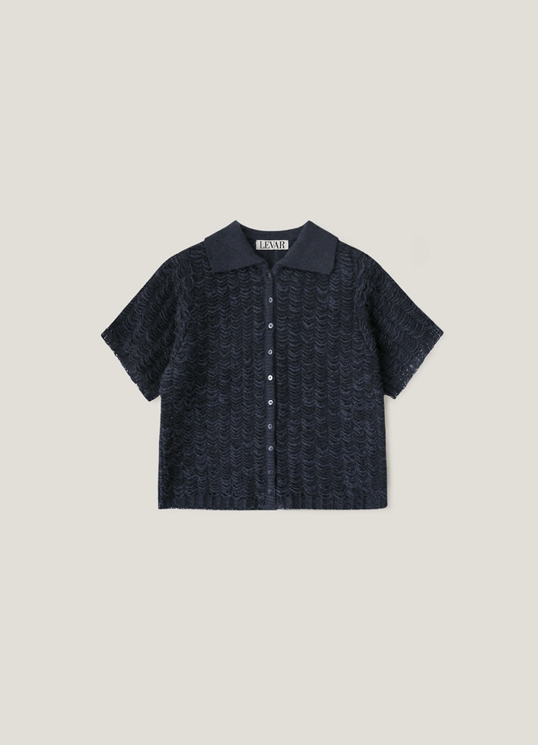 르바 Lace Jacquard Linen Knit Shirt - Navy 상품 이미지 1