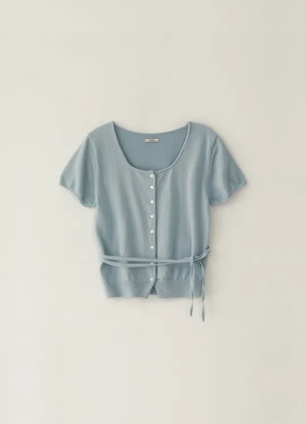 [Sale] Square Half Sleeve Cardigan - Blue