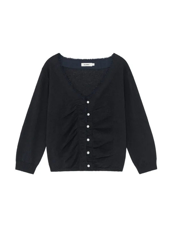 SHERBET V-NECK FRINGE CARDIGAN (DEEP NAVY)