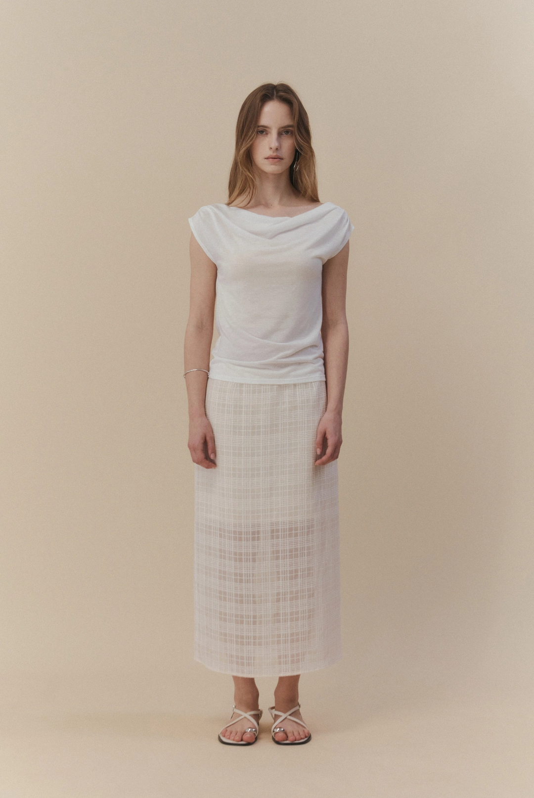 노미나떼 Cecile Check Midi Skirt (Butter) 상품 이미지 2