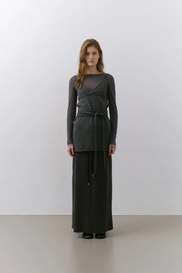 RAW CUT STRAP DRESS, CHARCOAL