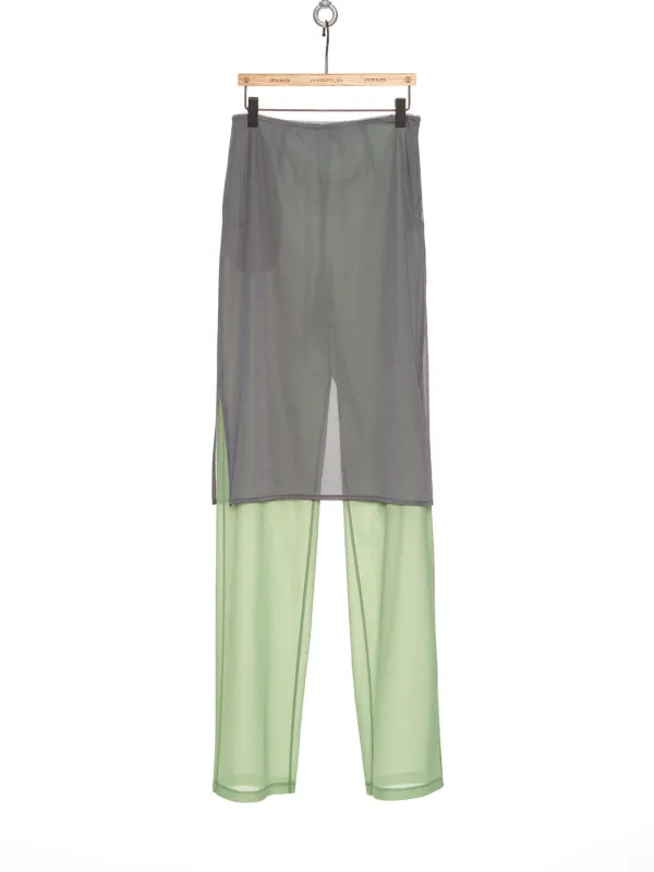 SS26 GRAY SHEER LAYERED SKIRT PANTS