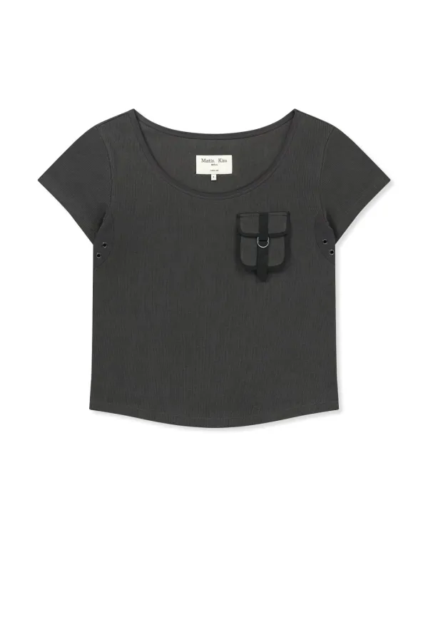 POCKET POINT SLIM FIT TOP IN CHARCOAL