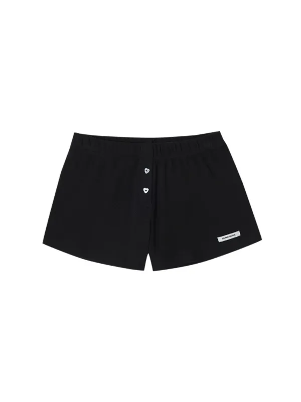 HEART BUTTON EYELET SHORTS_BLACK