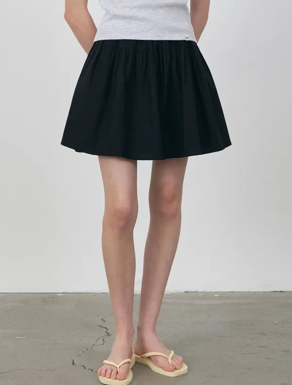 Yoke detail gathered mini skirt_Black