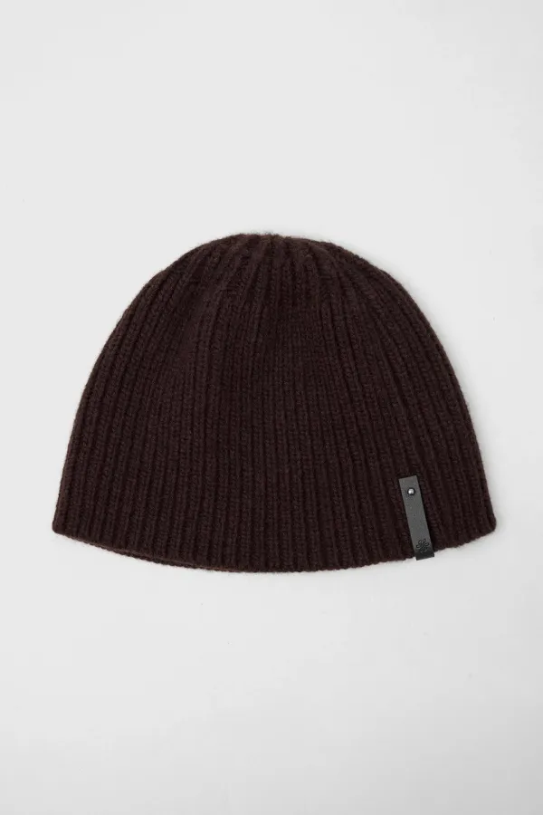 Leather Trim Knit Beanie