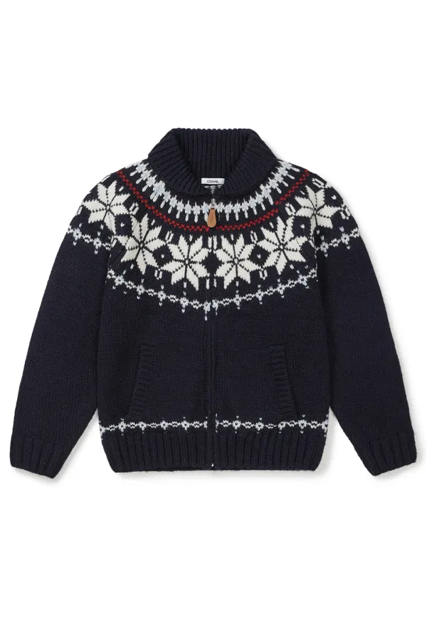 [25FW clove] Nordic Pattern Zip-Up Knit Jacket (Dark Navy)
