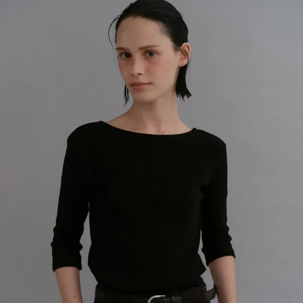 Back point waffle T-shirt_black