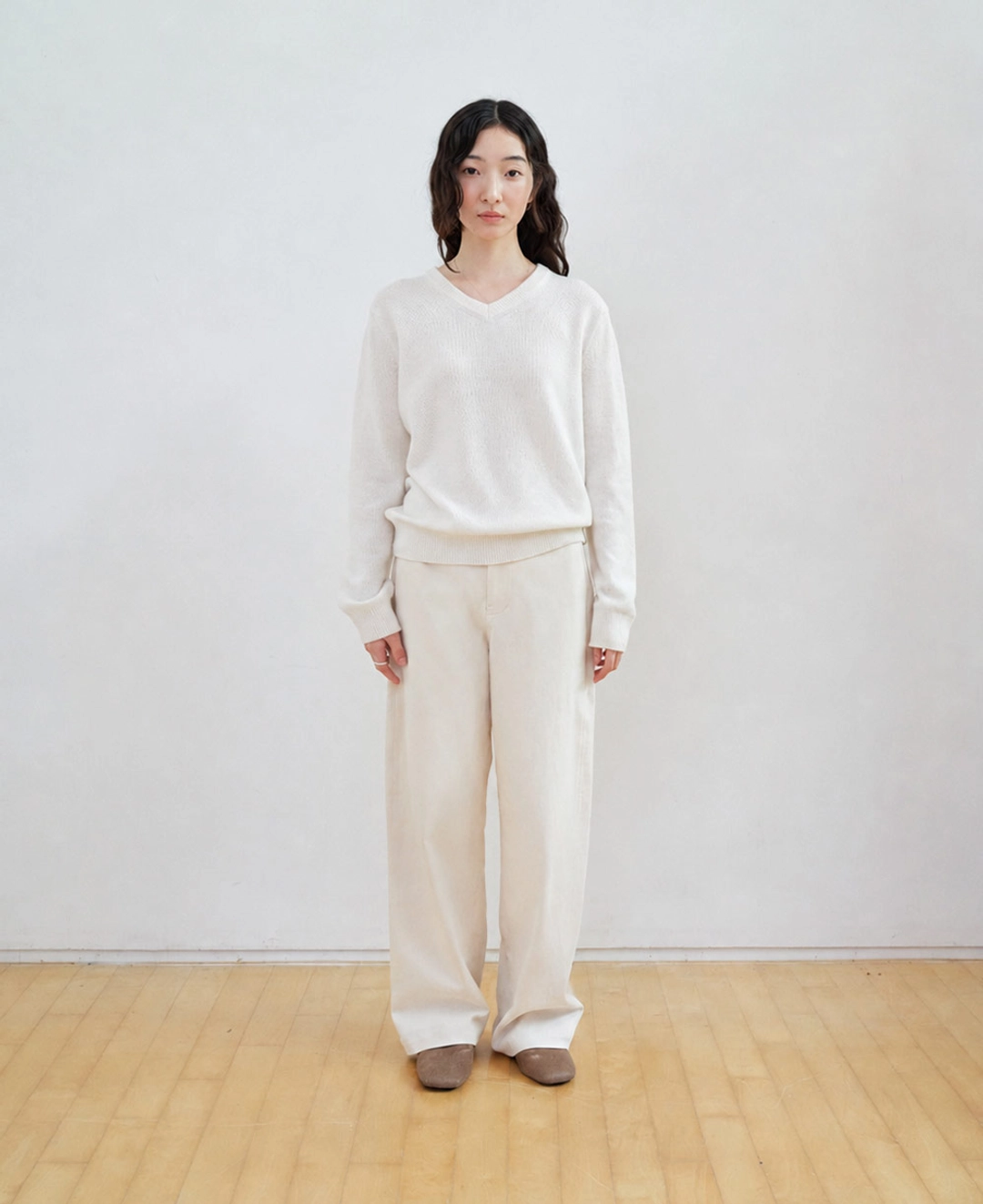스텝어라운드 Cotton Stretch Curved Pants_IVORY 상품 이미지 1