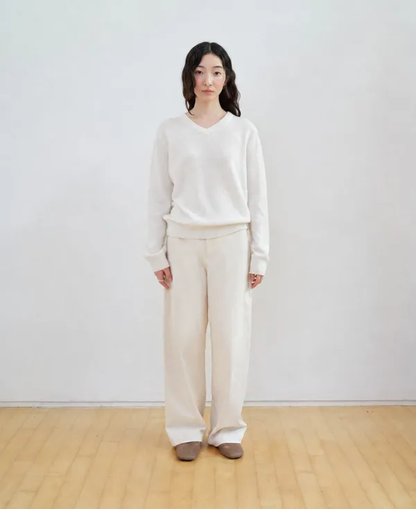 Cotton Stretch Curved Pants_IVORY