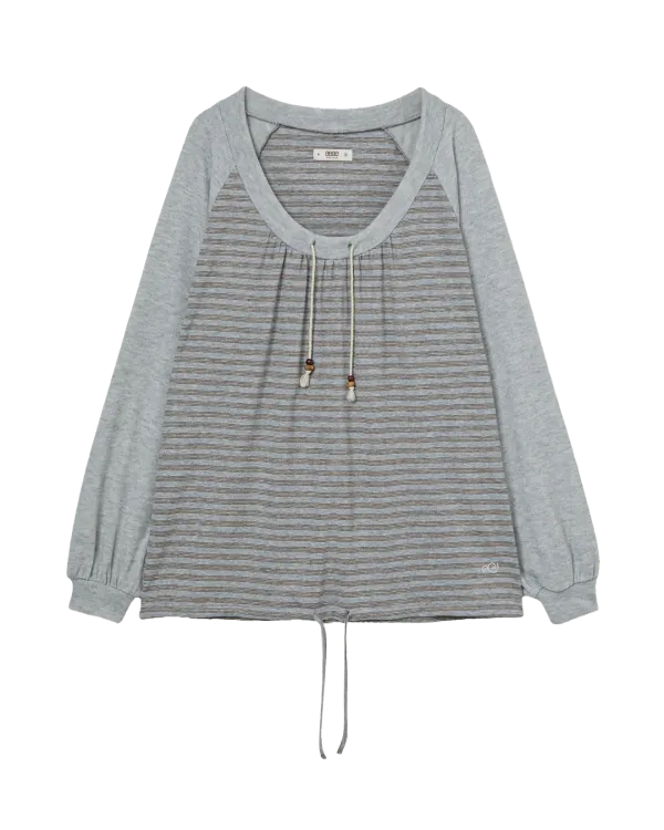 STRIPE DRAWSTRING TOP [GREY]