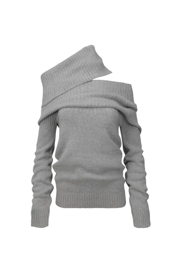 2-WAY SHAWL KNIT MELANGE GRAY