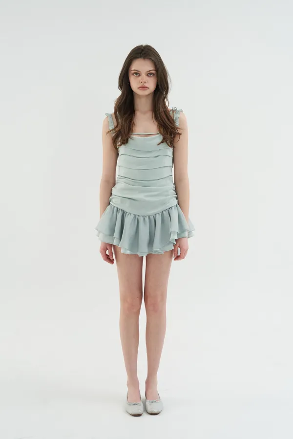 BALLERINA TUCK SATIN DRESS MINT