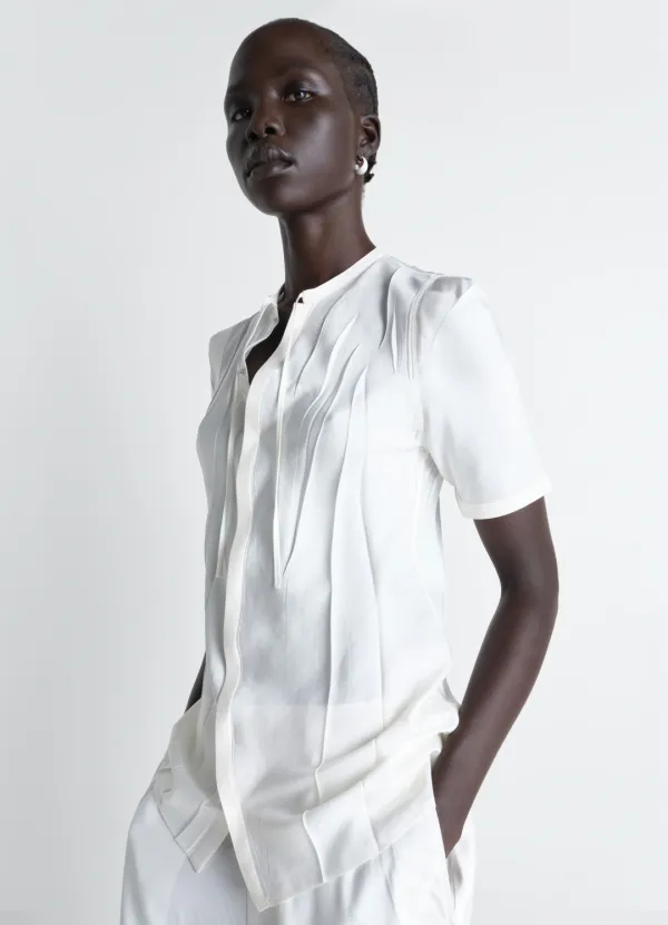 CREASED FITTED SHIRT IN POLY VISCOSE TWILL