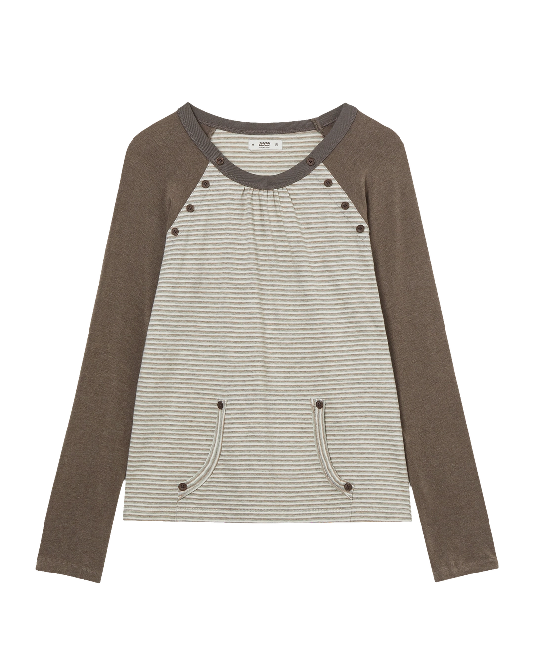 에이이에이이 BUTTON SHIRRING POCKET TEE [BROWN] 상품 이미지 1
