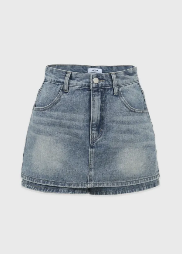  [25-36]  Avel Denim Mini Skirt Shorts  아벨 데님 미니 스커트 쇼츠 (봄-여름-가을-데일리룩-캐주얼룩-데이트룩-빈티지룩-캐주얼룩-스커트팬츠-치마바지-데님-빅사이즈-자체제작) 