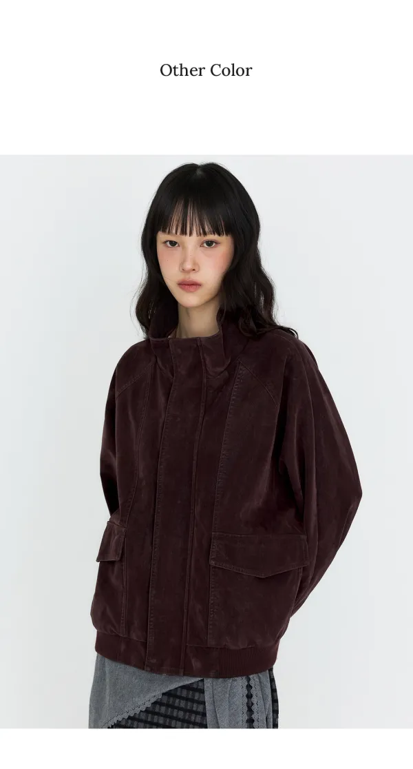 [9/17 예약배송] 하이넥 워싱 레더 블루종 자켓 카키 MDJK051KHAKI