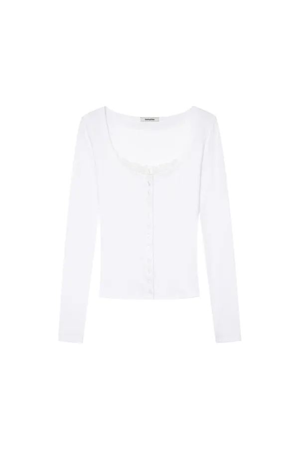 SCOOP NECK LACE TRIMMING CARDIGAN (WHITE)