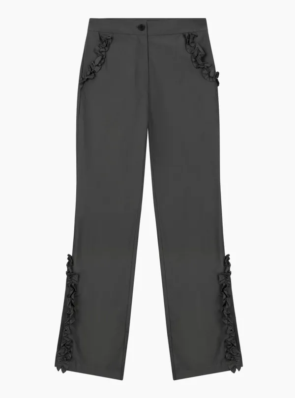 NYLON FRILLED PANTS (CHARCOAL)