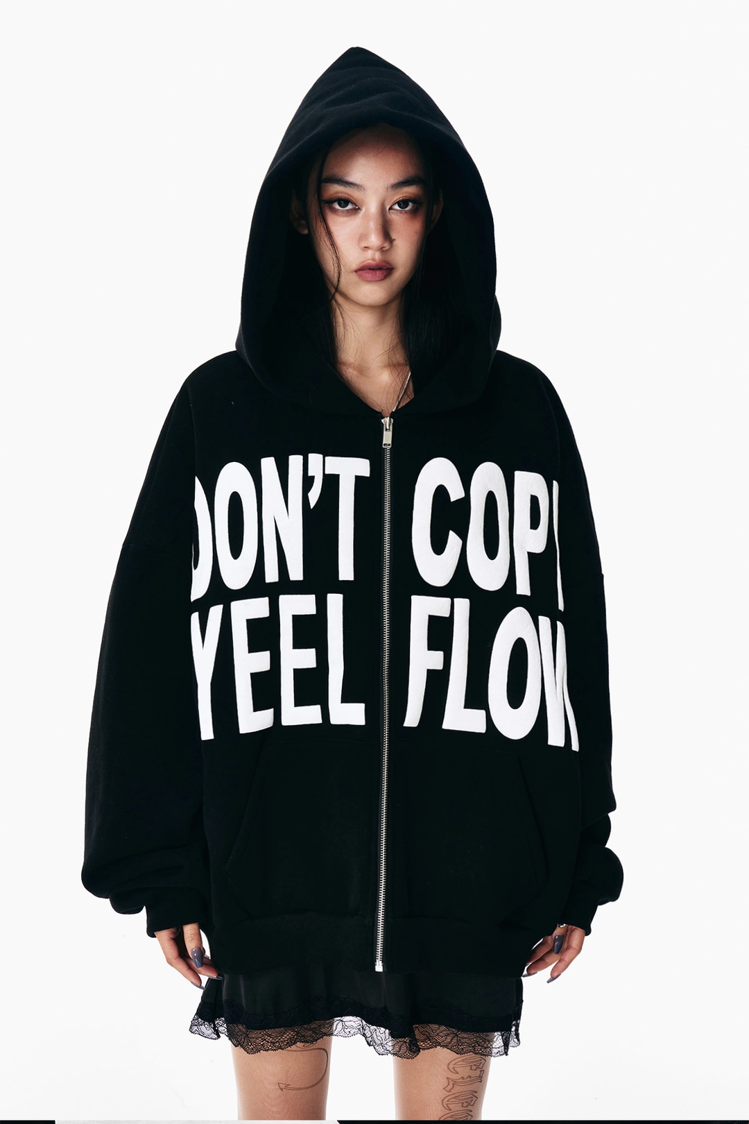 와이이이엘 DON\'T COPY ZIP-UP HOODIE BLACK 상품 이미지 2