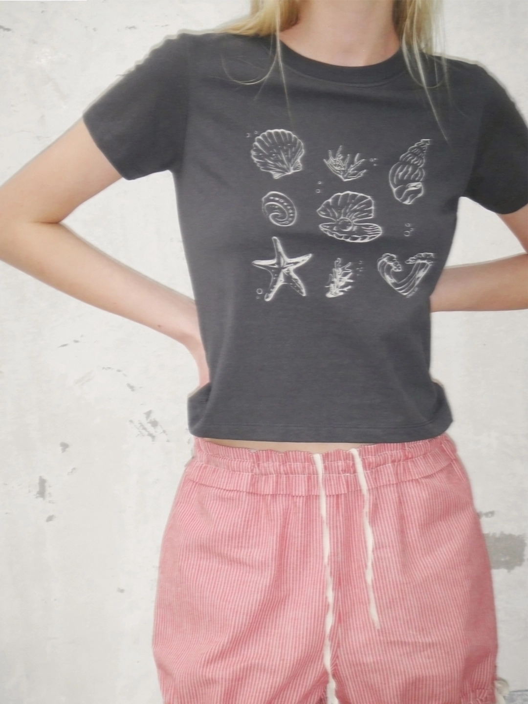 에트몽 Shell Graphic T-Shirt, Charcoal 상품 이미지 2