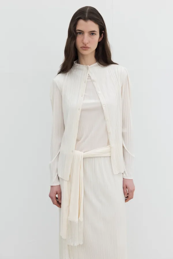 Pleated Velvet Cardigan (Ivory)