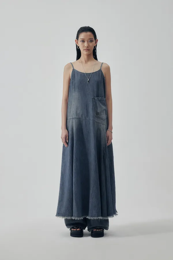 Strappy Denim Long One-piece [ Dark Indigo ]