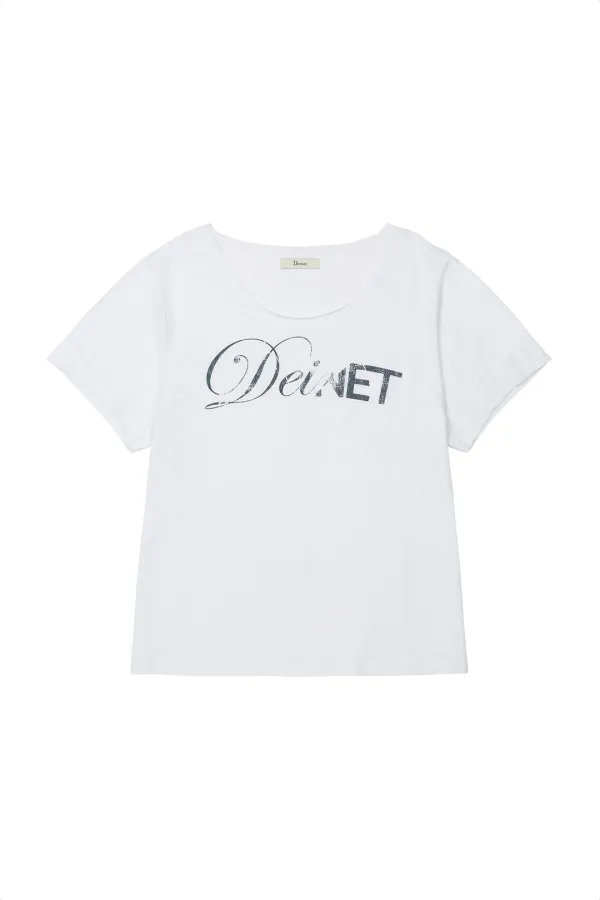 OFF SHOULDER GRAPHIC T-SHIRT IN WHITE