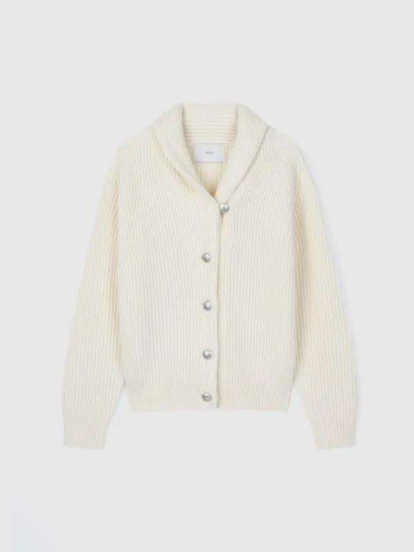 Concho Button Shawl Collar Cardigan (Ivory)