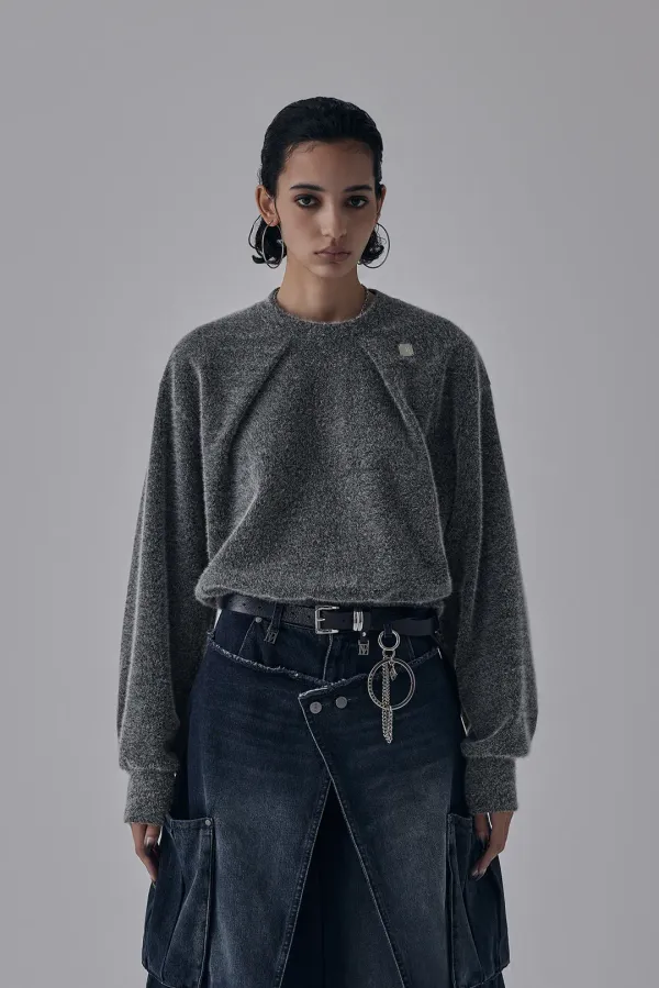 Hairy Pin Tuck Sweat Shirt [ Charcoal ]