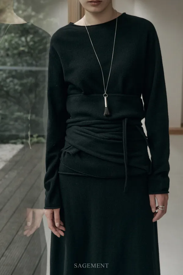 BOLIO WRAP LAYERED WOOL KNIT TOP_BLACK