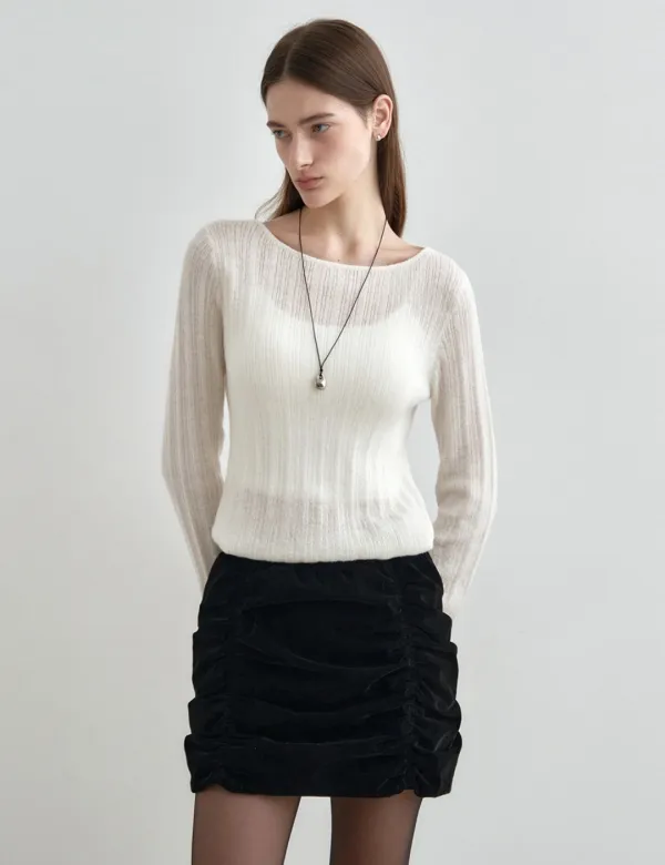 보트넥 알파카 골지 니트 탑 아이보리 MDKT118IVORY