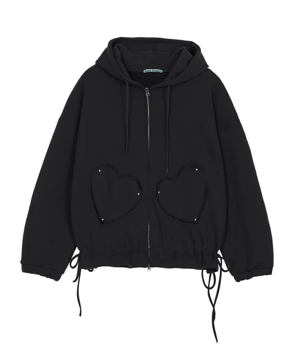 Heart Pocket Hood Zip-up [Black]