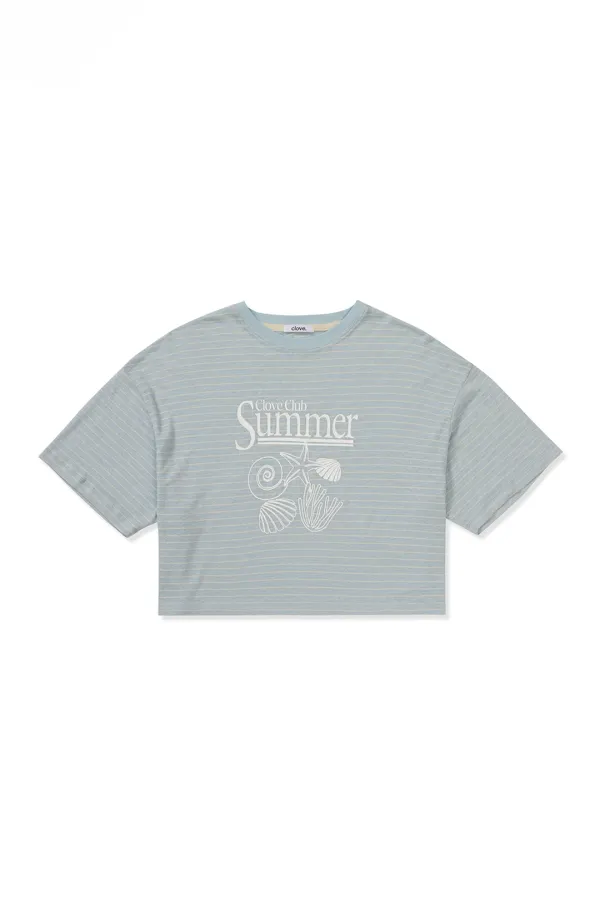 [25SS clove] Summer Stripe Short T-Shirt (Sky Blue)