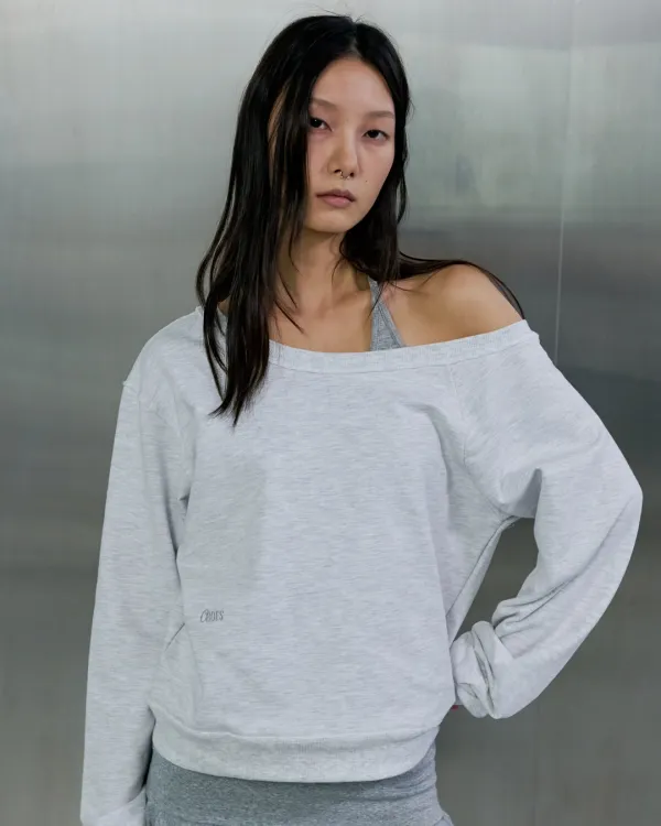 CUT OFF ASYM SWEAT SHIRT - GREY