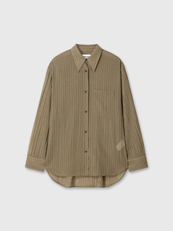 (W) LYOCELL OVERSIZED STRIPE SHIRT_ OLIVE STRIPE